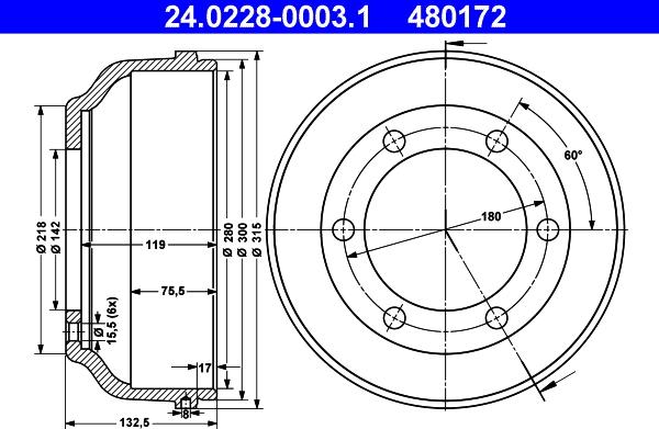 ATE 24.0228-0003.1 - Tamburo freno autozon.pro