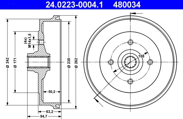 ATE 24.0223-0004.1 - Tamburo freno autozon.pro