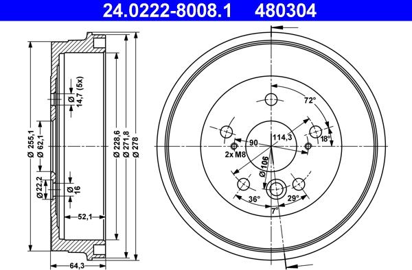 ATE 24.0222-8008.1 - Tamburo freno autozon.pro