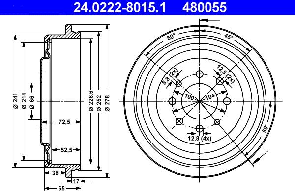 ATE 24.0222-8015.1 - Tamburo freno autozon.pro