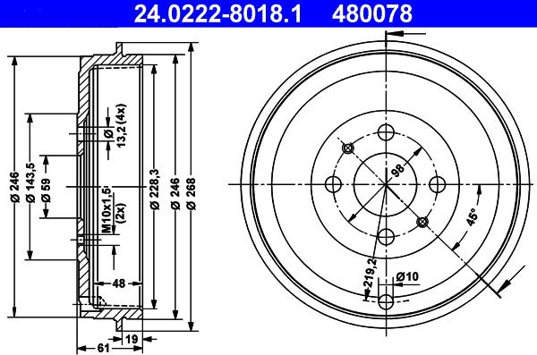 ATE 24.0222-8018.1 - Tamburo freno autozon.pro