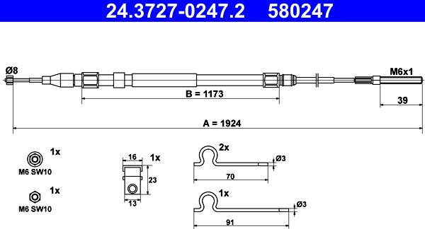 ATE 24.3727-0247.2 - Cavo comando, Freno stazionamento autozon.pro