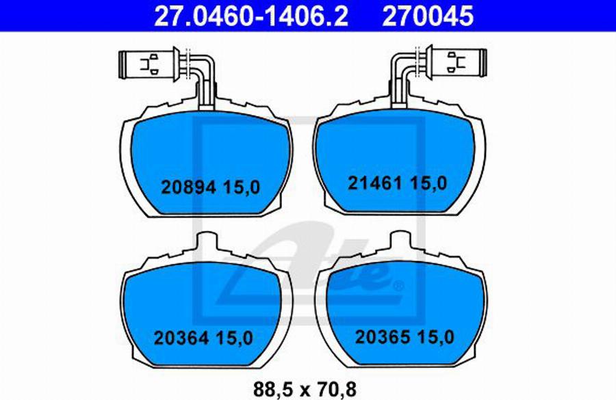 ATE 270045 - Kit pastiglie freno, Freno a disco autozon.pro