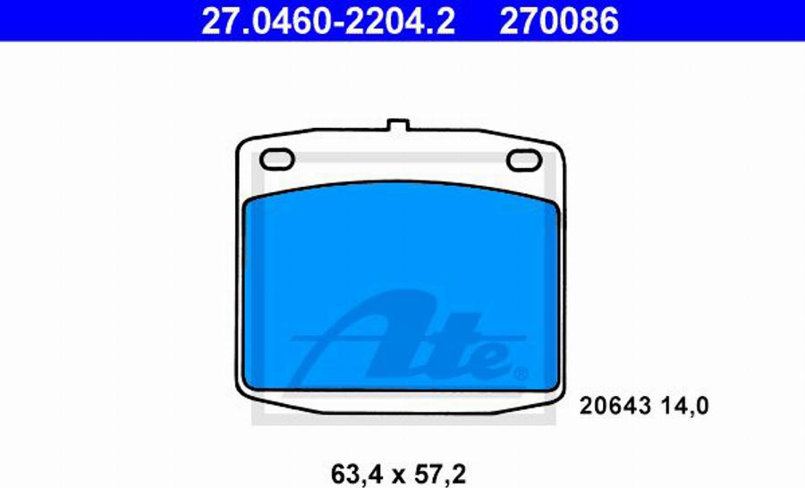 ATE 270086 - Kit pastiglie freno, Freno a disco autozon.pro