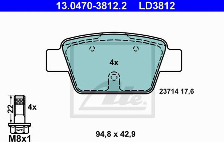 ATE LD3812 - Kit pastiglie freno, Freno a disco autozon.pro