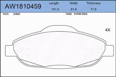 Aywiparts AW1810459 - Kit pastiglie freno, Freno a disco autozon.pro