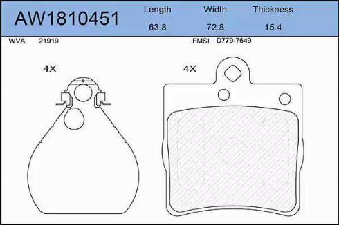 Aywiparts AW1810451 - Kit pastiglie freno, Freno a disco autozon.pro