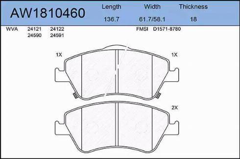 Aywiparts AW1810460 - Kit pastiglie freno, Freno a disco autozon.pro