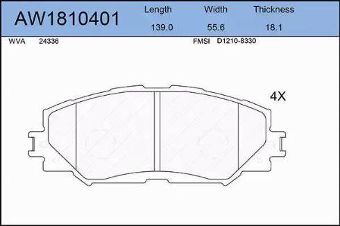 Aywiparts AW1810401 - Kit pastiglie freno, Freno a disco autozon.pro