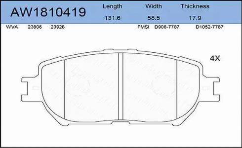 Aywiparts AW1810419 - Kit pastiglie freno, Freno a disco autozon.pro