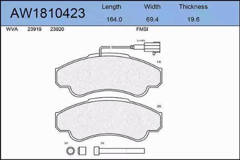 Aywiparts AW1810423 - Kit pastiglie freno, Freno a disco autozon.pro