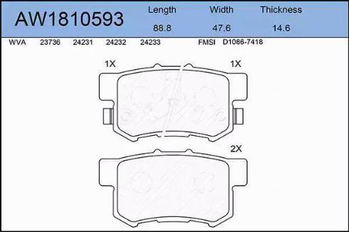 Aywiparts AW1810593 - Kit pastiglie freno, Freno a disco autozon.pro