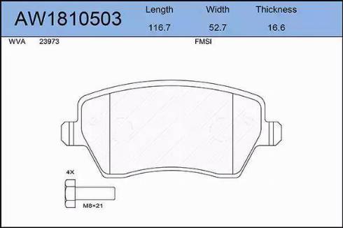 Aywiparts AW1810503 - Kit pastiglie freno, Freno a disco autozon.pro