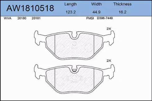 Aywiparts AW1810518 - Kit pastiglie freno, Freno a disco autozon.pro