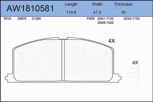 Aywiparts AW1810581 - Kit pastiglie freno, Freno a disco autozon.pro