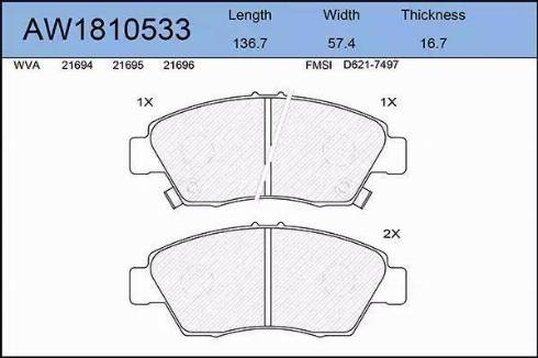 Aywiparts AW1810533 - Kit pastiglie freno, Freno a disco autozon.pro