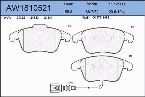 Aywiparts AW1810521 - Kit pastiglie freno, Freno a disco autozon.pro