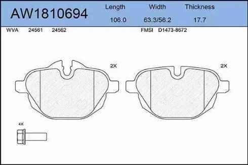 Aywiparts AW1810694 - Kit pastiglie freno, Freno a disco autozon.pro