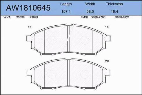 Aywiparts AW1810645 - Kit pastiglie freno, Freno a disco autozon.pro