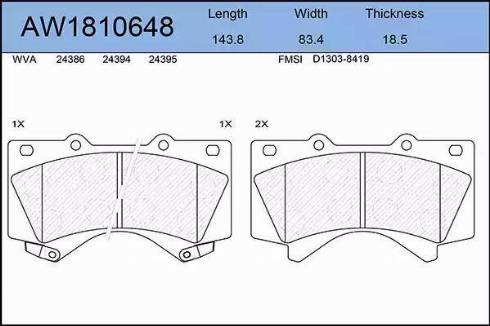 Aywiparts AW1810648 - Kit pastiglie freno, Freno a disco autozon.pro