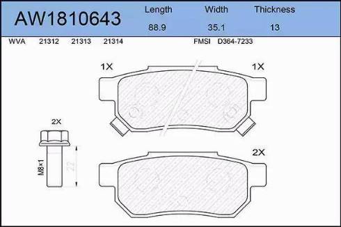 Aywiparts AW1810643 - Kit pastiglie freno, Freno a disco autozon.pro