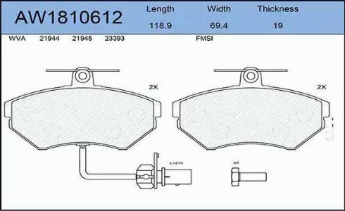 Aywiparts AW1810612 - Kit pastiglie freno, Freno a disco autozon.pro