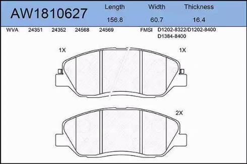 Aywiparts AW1810627 - Kit pastiglie freno, Freno a disco autozon.pro