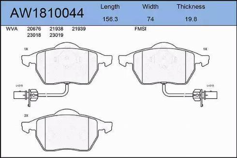 Aywiparts AW1810044 - Kit pastiglie freno, Freno a disco autozon.pro