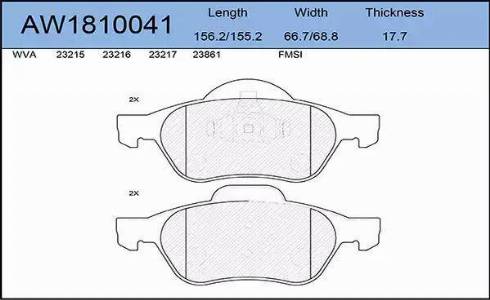 Aywiparts AW1810041 - Kit pastiglie freno, Freno a disco autozon.pro