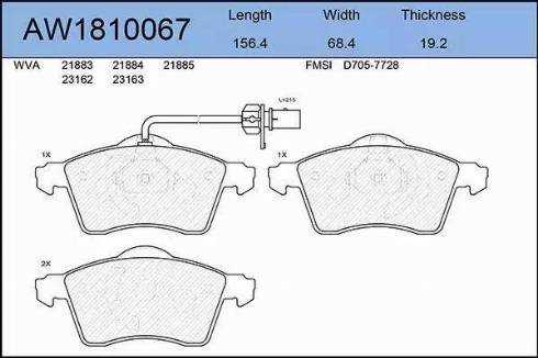 Aywiparts AW1810067 - Kit pastiglie freno, Freno a disco autozon.pro