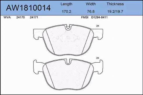 Aywiparts AW1810014 - Kit pastiglie freno, Freno a disco autozon.pro