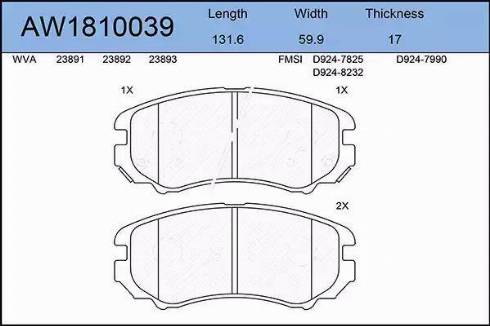 Aywiparts AW1810039 - Kit pastiglie freno, Freno a disco autozon.pro