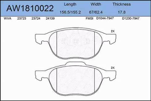 Aywiparts AW1810022 - Kit pastiglie freno, Freno a disco autozon.pro