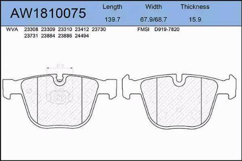 Aywiparts AW1810075 - Kit pastiglie freno, Freno a disco autozon.pro