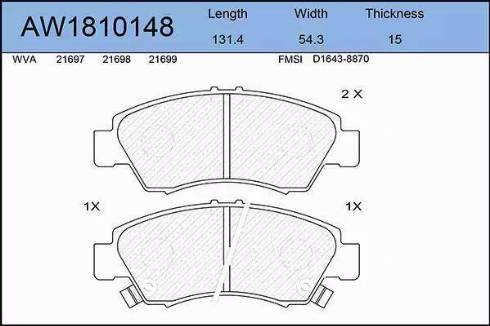 Aywiparts AW1810148 - Kit pastiglie freno, Freno a disco autozon.pro