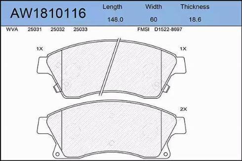 Aywiparts AW1810116 - Kit pastiglie freno, Freno a disco autozon.pro