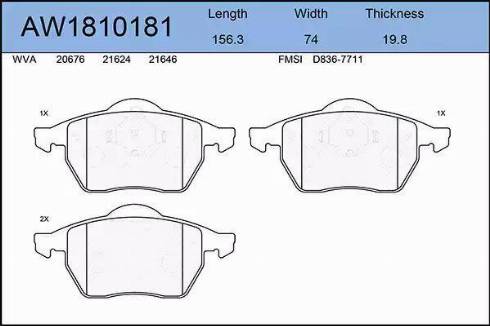 Aywiparts AW1810181 - Kit pastiglie freno, Freno a disco autozon.pro