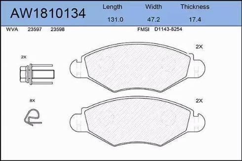 Aywiparts AW1810134 - Kit pastiglie freno, Freno a disco autozon.pro