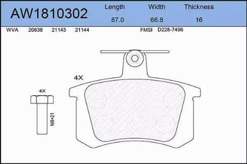 Aywiparts AW1810302 - Kit pastiglie freno, Freno a disco autozon.pro