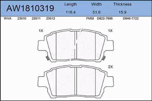 Aywiparts AW1810319 - Kit pastiglie freno, Freno a disco autozon.pro