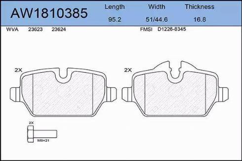 Aywiparts AW1810385 - Kit pastiglie freno, Freno a disco autozon.pro