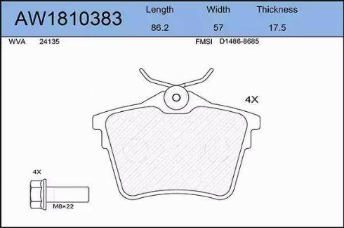 Aywiparts AW1810383 - Kit pastiglie freno, Freno a disco autozon.pro