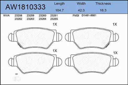 Aywiparts AW1810333 - Kit pastiglie freno, Freno a disco autozon.pro