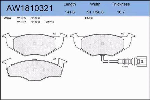 Aywiparts AW1810321 - Kit pastiglie freno, Freno a disco autozon.pro