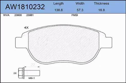 Aywiparts AW1810232 - Kit pastiglie freno, Freno a disco autozon.pro