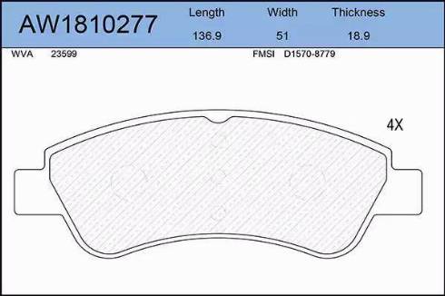 Aywiparts AW1810277 - Kit pastiglie freno, Freno a disco autozon.pro