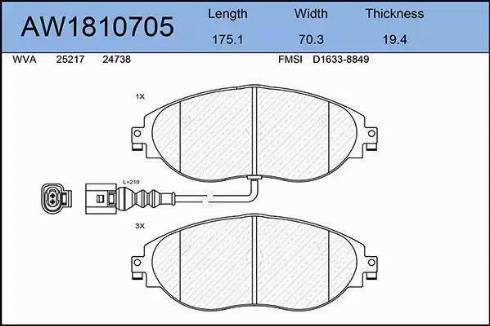 Aywiparts AW1810705 - Kit pastiglie freno, Freno a disco autozon.pro