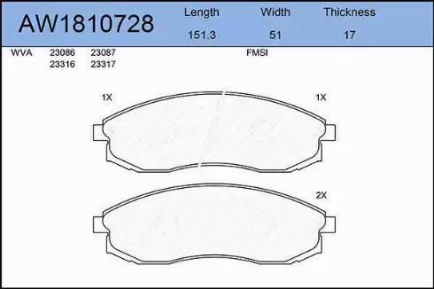 Aywiparts AW1810728 - Kit pastiglie freno, Freno a disco autozon.pro