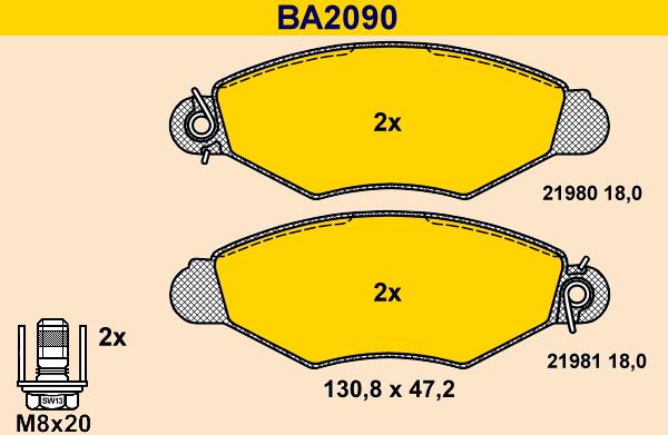 Barum BA2090 - Kit pastiglie freno, Freno a disco autozon.pro