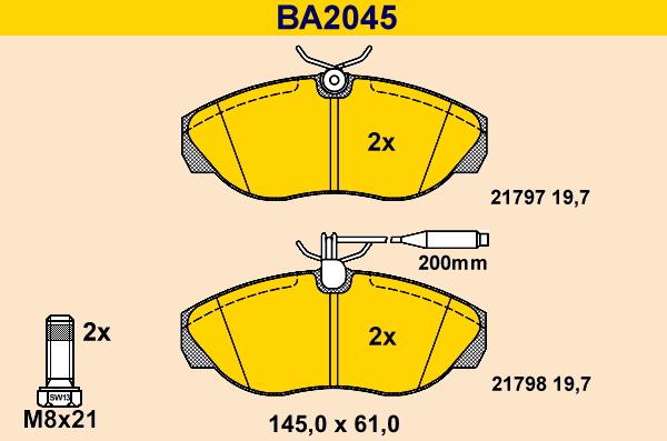 Barum BA2045 - Kit pastiglie freno, Freno a disco autozon.pro